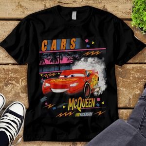 Disney Cars Lightning McQueen Palm Tree Sunset Unisex Tee Adult T-shirt